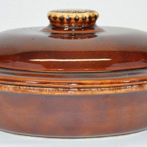 Hull Pottery Brown Drip Oval Vegetable Dish w/Lid 10" x 7.5" Oven Proof USA Made